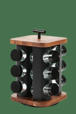 CASA ACACIA LUX Carrousel à épices 12 Pots Pivotant 360° Noir, Naturel* Pots À Épices