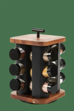 CASA ACACIA LUX Carrousel à épices 12 Pots Pivotant 360° Noir, Naturel* Pots À Épices