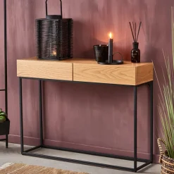 CASA ALMA Table Murale Noir, Naturel* Consoles