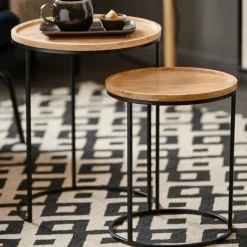 CASA GOM Tables D'appoint Set De 2 Noir, Naturel* Tables D'Appoint