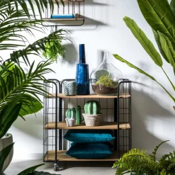 CASA OSLO Étagère Trolley 3 Tablettes Noir, Naturel* Dessertes|Étagères Murales