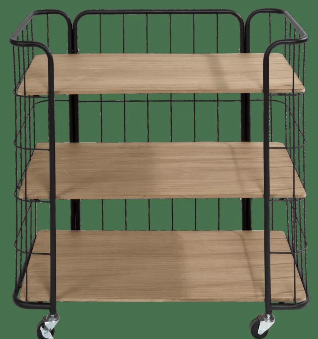 CASA OSLO Étagère Trolley 3 Tablettes Noir, Naturel* Dessertes|Étagères Murales