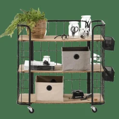 CASA OSLO Étagère Trolley 3 Tablettes Noir, Naturel* Dessertes|Étagères Murales