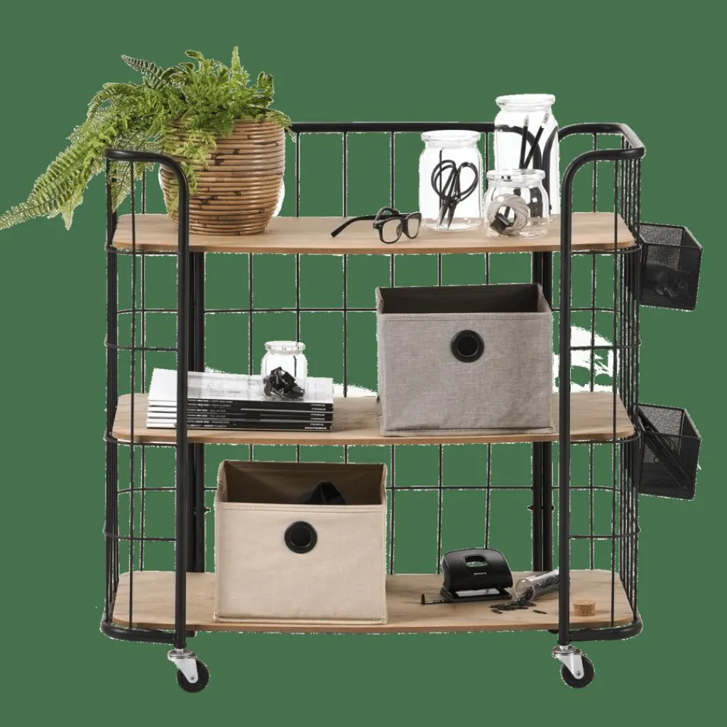 CASA OSLO Étagère Trolley 3 Tablettes Noir, Naturel* Dessertes|Étagères Murales