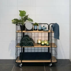 CASA OSLO Étagère Trolley 3 Tablettes Noir, Naturel* Dessertes|Étagères Murales