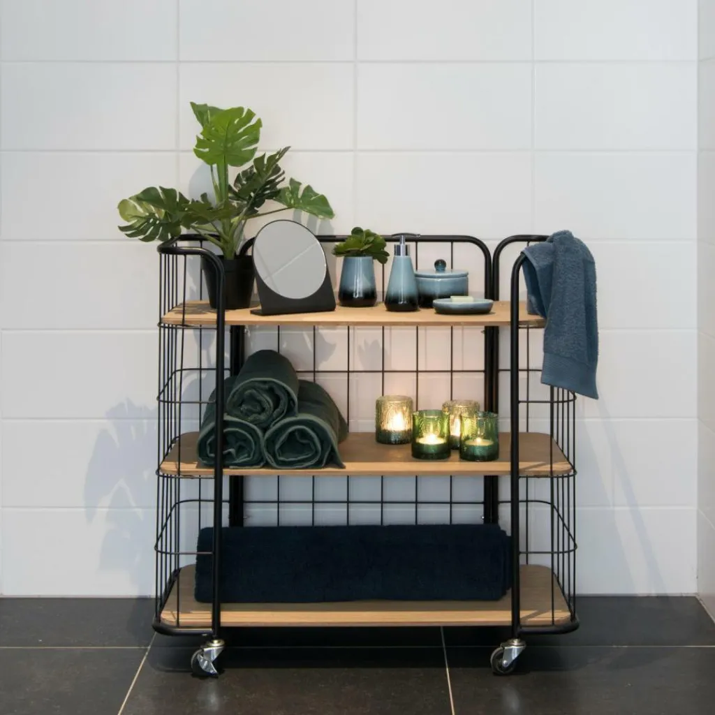 CASA OSLO Étagère Trolley 3 Tablettes Noir, Naturel* Dessertes|Étagères Murales