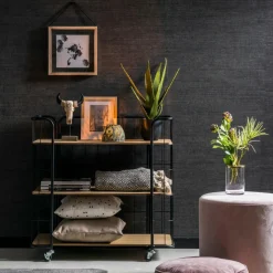 CASA OSLO Étagère Trolley 3 Tablettes Noir, Naturel* Dessertes|Étagères Murales