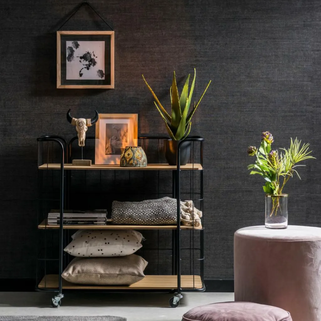 CASA OSLO Étagère Trolley 3 Tablettes Noir, Naturel* Dessertes|Étagères Murales