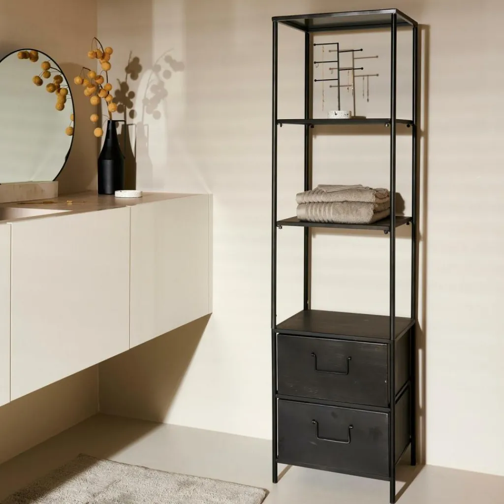 CASA PHARMA Étagère Murale Avec 2 Tiroirs Noir* Étagères Murales