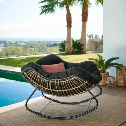 CASA ROCKO Chaise à Bascule Noir* Fauteuils De Jardin