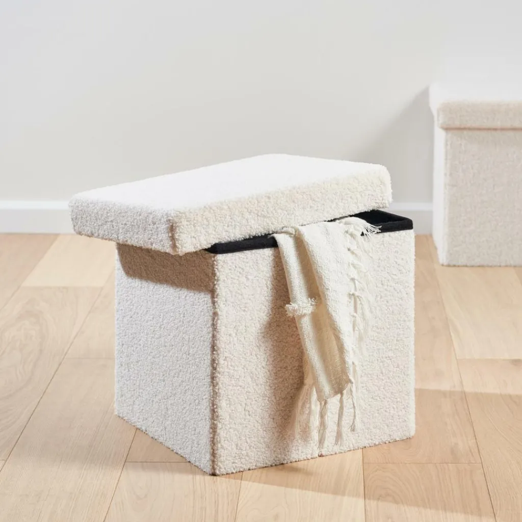CASA STOR Pouf Pliable Avec Rangement Blanc* Kids|Poufs De Rangement