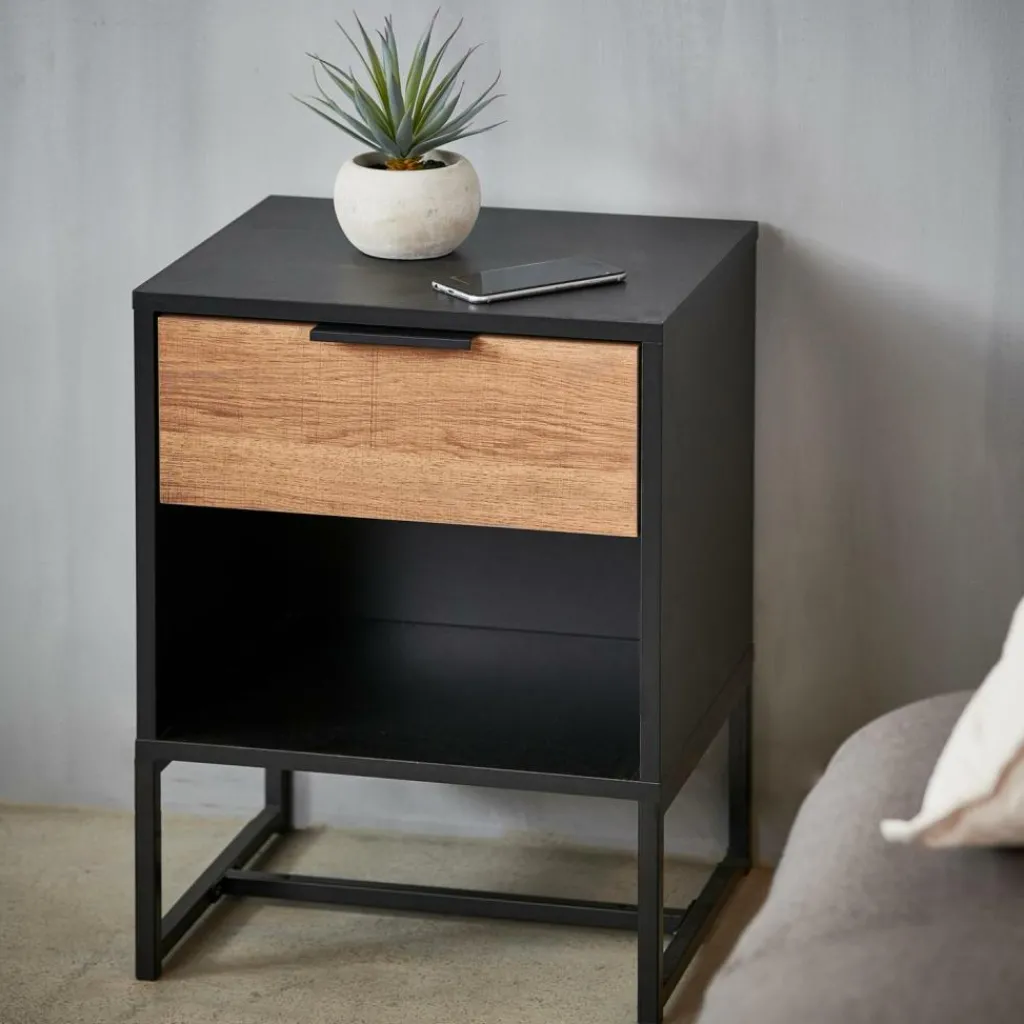 CASA TRENTON Table De Chevet Noir, Naturel* Tables De Chevet|Commodes