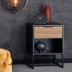 CASA TRENTON Table De Chevet Noir, Naturel* Tables De Chevet|Commodes