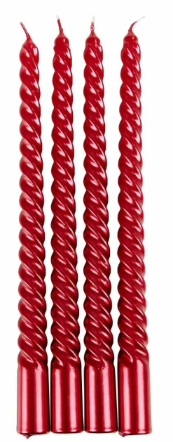 CASA TWIST Bougies Torsadées Set De 4 Rouge* Bougies