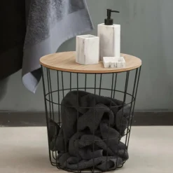 CASA WIRE Table D'appoint Noir, Naturel* Paniers En Fil|Tables D'Appoint