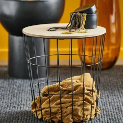 CASA WIRE Table D'appoint Noir, Naturel* Paniers En Fil|Tables D'Appoint
