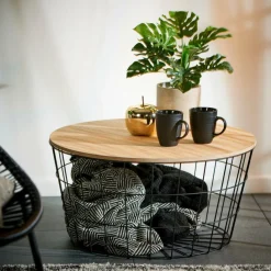 CASA WIRE XL Table D'appoint XL Noir, Naturel* Paniers En Fil|Tables Basses